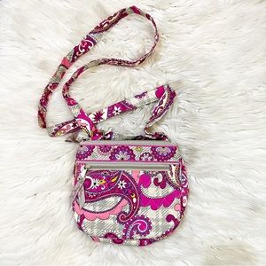 Vera Bradley Pink & Gray Paisley Meets Plaid Little Flap Hipster Crossbody Bag
